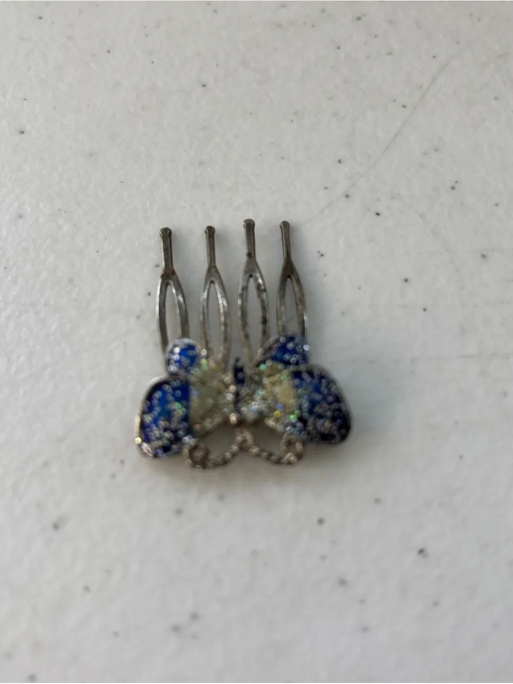 Vintage Crystal Butterfly Hair Comb in Blue and White
